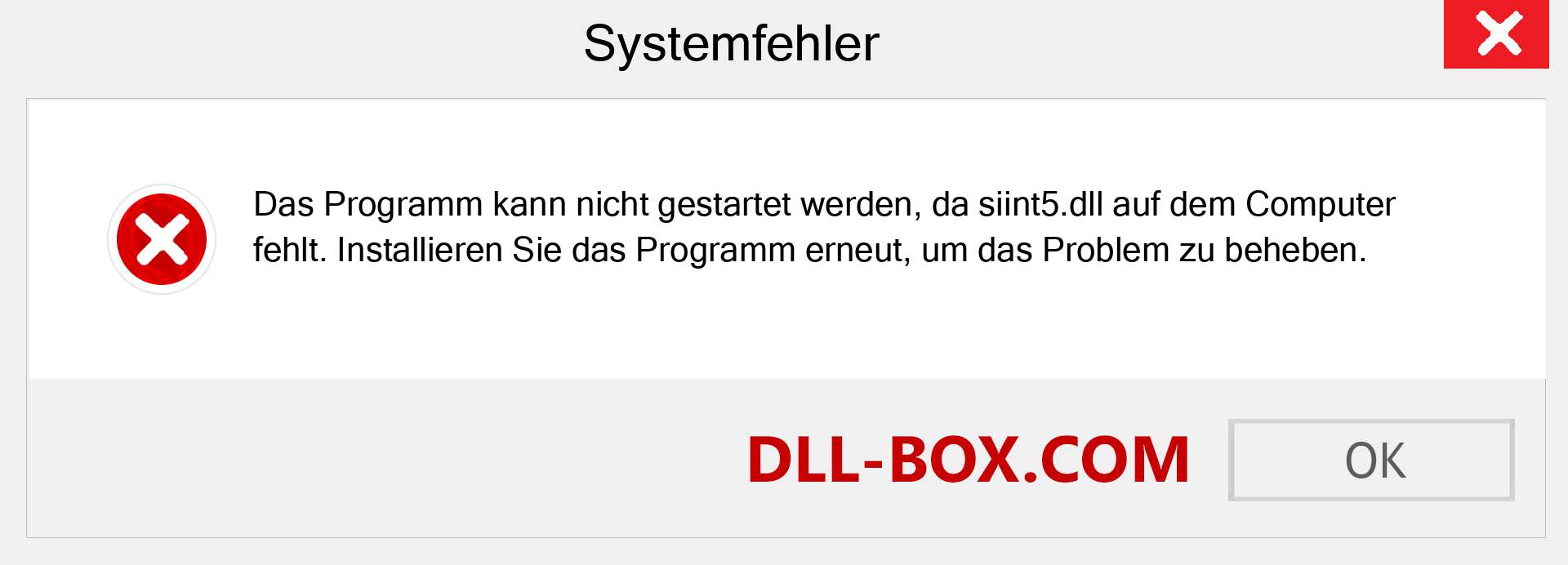 siint5.dll-Datei fehlt?. Download für Windows 7, 8, 10 - Fix siint5 dll Missing Error unter Windows, Fotos, Bildern