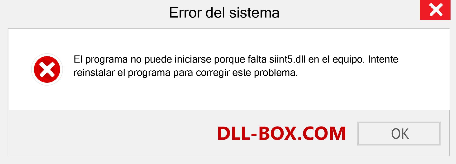 ¿Falta el archivo siint5.dll ?. Descargar para Windows 7, 8, 10 - Corregir siint5 dll Missing Error en Windows, fotos, imágenes